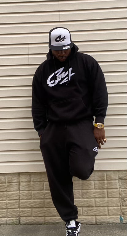 Black and white SOY trucker hat